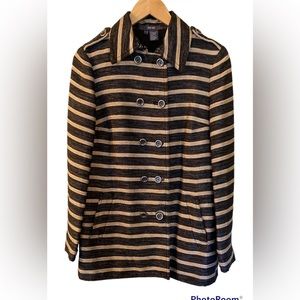 Per se black and gold striped double breasted women’s hip length coat. Size 6